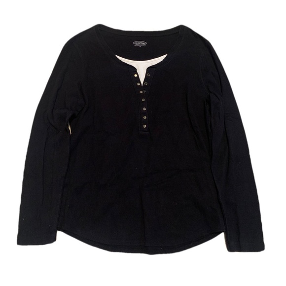 Northern Reflections Black & White Layered Henley Top, Size M - Picture 1 of 5
